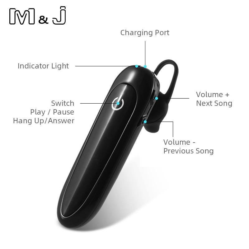 Wireless Earphone 24 Hours Play Business Bluetooth Headset Car Hands Free With Mic - KinglyDay