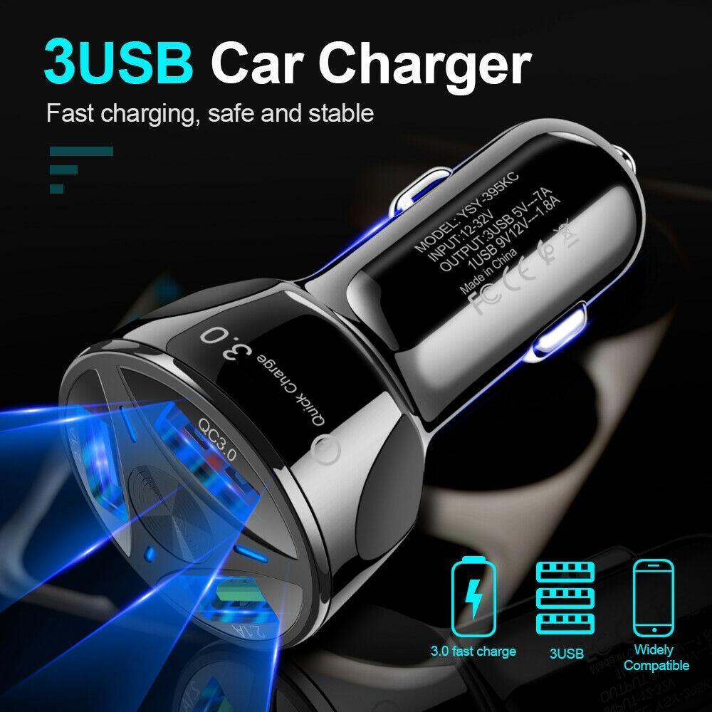 USB Car Charger QC 3.0 USB Fast Charging For Mobile Phone - KinglyDay