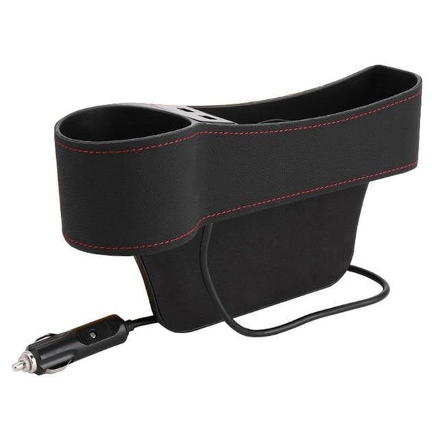 PU Leather Car Seat Gap Storage Box Crevice Organizer Pocket Dual USB Cup Holder - KinglyDay