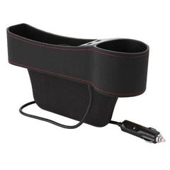 PU Leather Car Seat Gap Storage Box Crevice Organizer Pocket Dual USB Cup Holder - KinglyDay