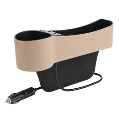 PU Leather Car Seat Gap Storage Box Crevice Organizer Pocket Dual USB Cup Holder - KinglyDay