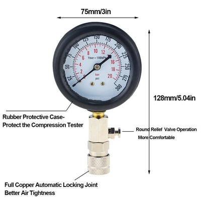 8PCS Petrol Engine Cylinder Compression Tester Kit Gauge Tool Automotive - KinglyDay