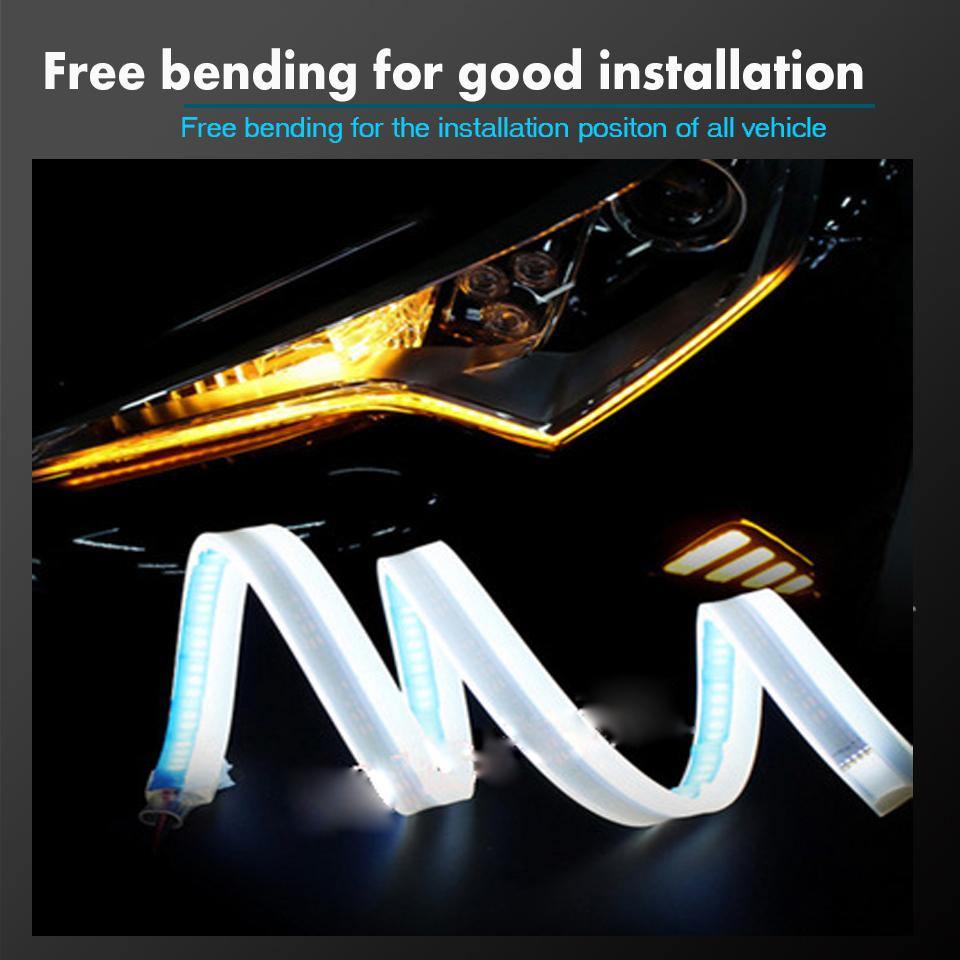 2PCS Ultrafine DRL Running Light Flexible Soft Tube Guide Car LED Strip Turn Signal - KinglyDay