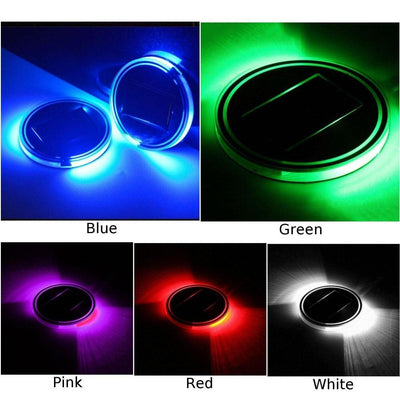 2PCS LED Solar Cup Pad Car Accessories Light Cover Interior Decoration Lights - KinglyDay