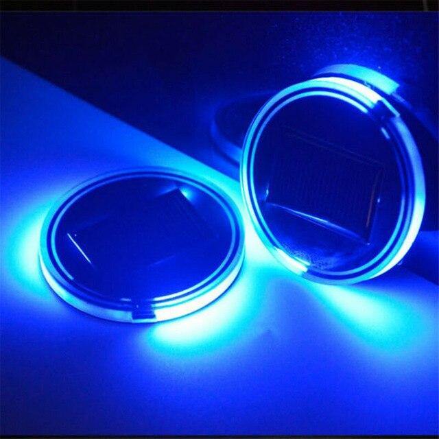 2PCS LED Solar Cup Pad Car Accessories Light Cover Interior Decoration Lights - KinglyDay