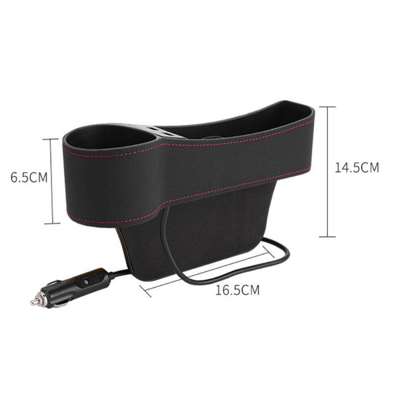 PU Leather Car Seat Gap Storage Box Crevice Organizer Pocket Dual USB Cup Holder - KinglyDay