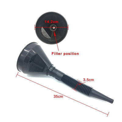 2 in 1 Car Black Plastic Flexible Can Spout Filter Gas Oil Water Fuel Funnel - KinglyDay