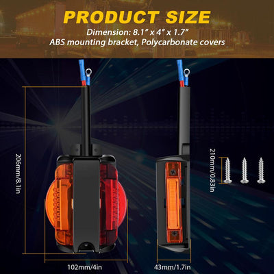 2PCS Amber Red 14 LED Trailer Fender Lights Clearance Marker Lights for Trucks 12V - KinglyDay