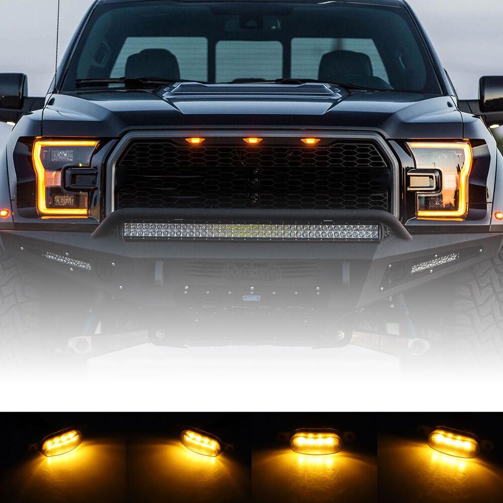 3PCS Raptor Style Smoked Lens Amber LED Front Grille Running Lights For Ford F150 - KinglyDay