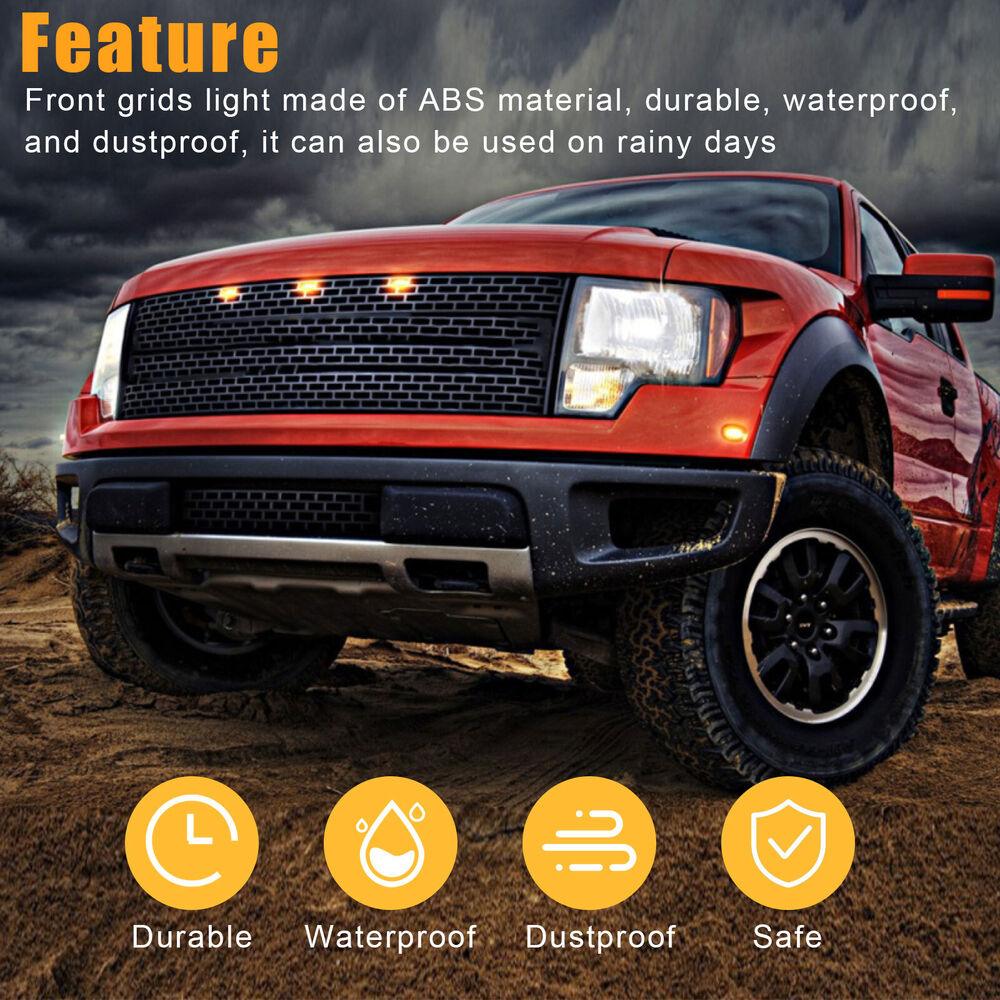 3PCS Raptor Style Smoked Lens Amber LED Front Grille Running Lights For Ford F150 - KinglyDay