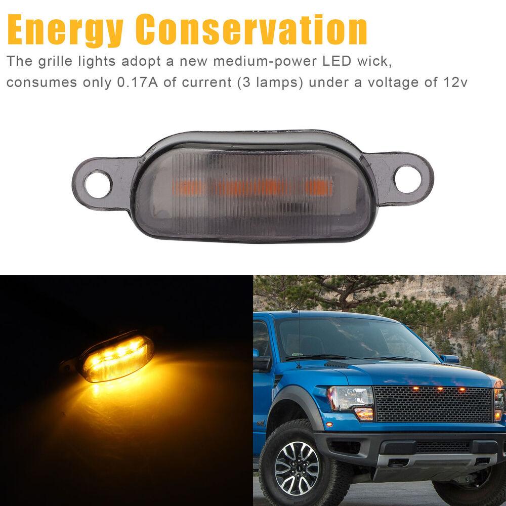 3PCS Raptor Style Smoked Lens Amber LED Front Grille Running Lights For Ford F150 - KinglyDay