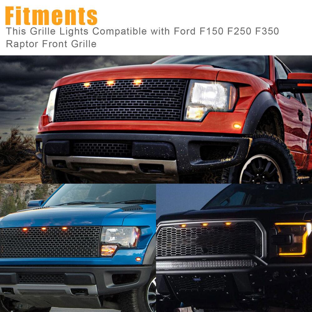 3PCS Raptor Style Smoked Lens Amber LED Front Grille Running Lights For Ford F150 - KinglyDay