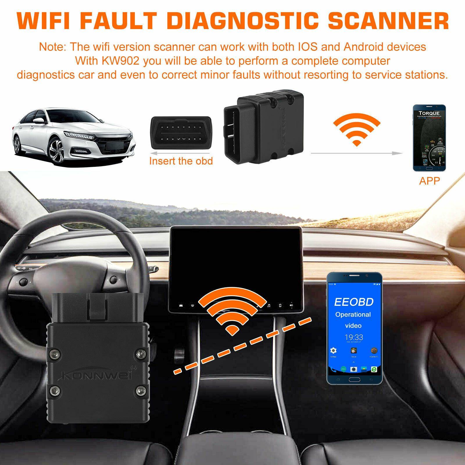 WiFi OBD2 ELM327 Car Auto Diagnostic Scanner Code Reader Tool For Android IOS - KinglyDay