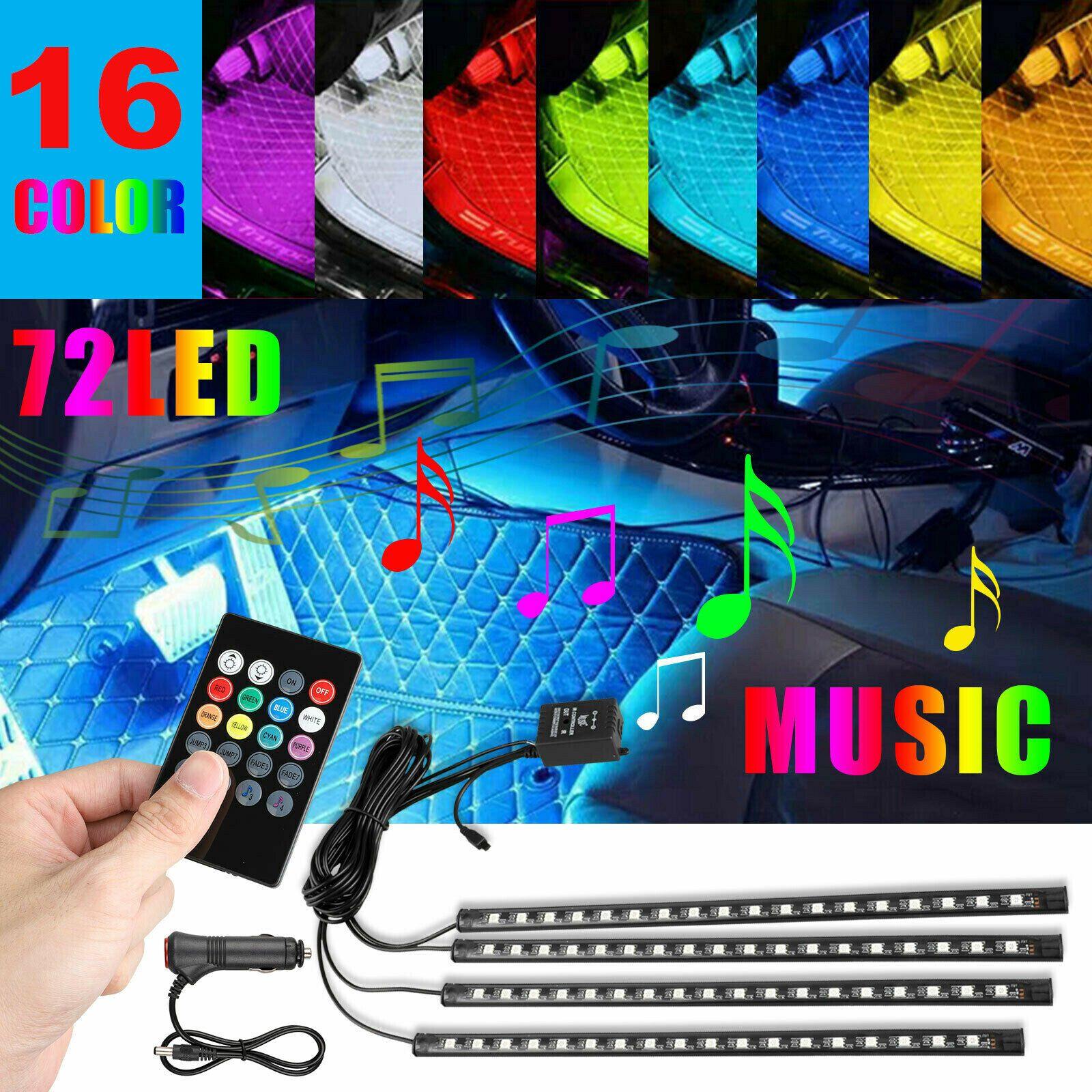 4PCS 72 LED Car Interior Cigarette Lighter Atmosphere Light Strip Remote Control - KinglyDay