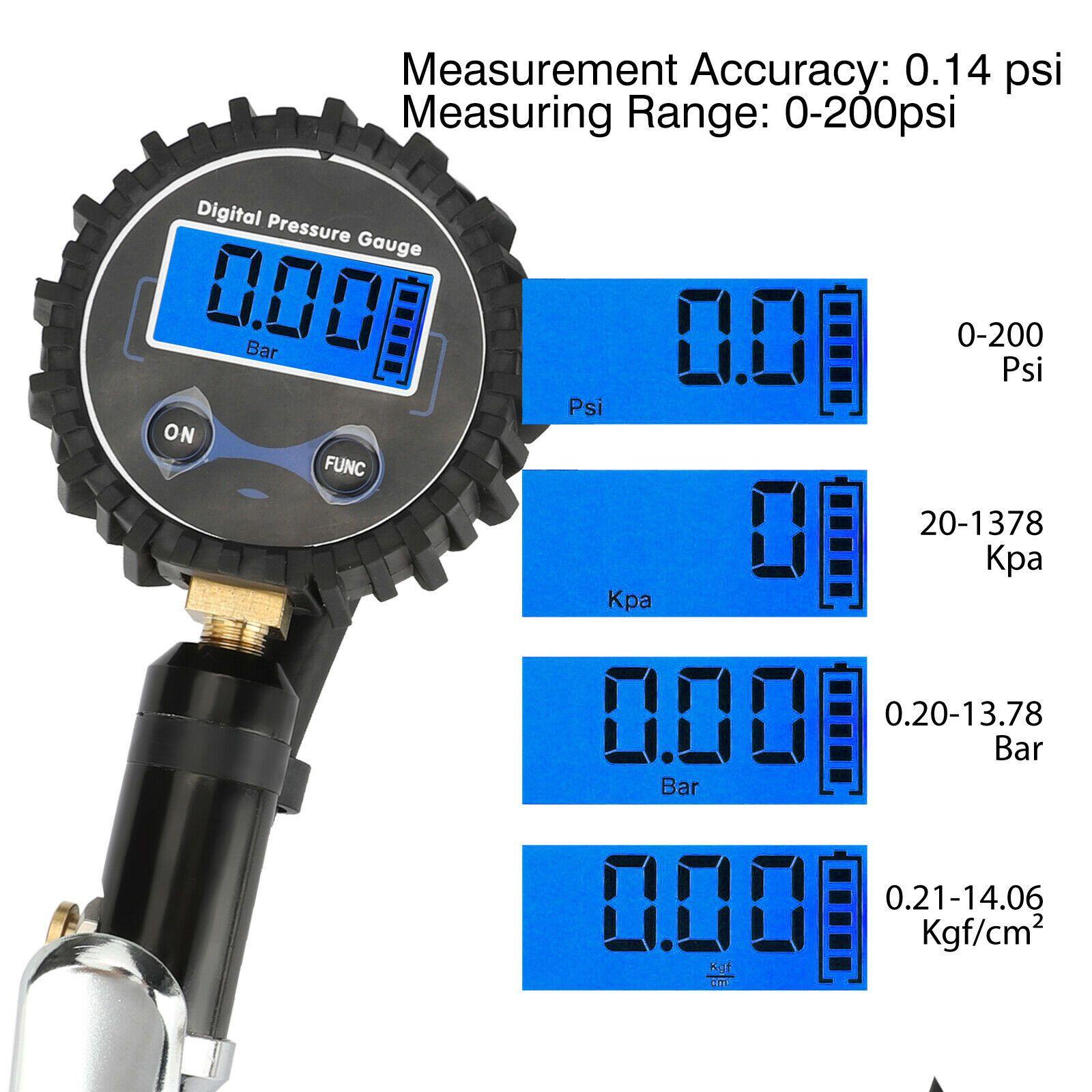 200 PSI LCD Digital Pressure Gauge Air Tire Inflator Air Chuck for Car Vehicles - KinglyDay