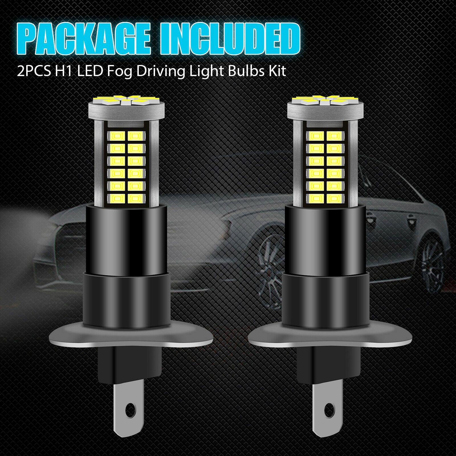 2Pcs H1 57-SMD 6000K Super White 100W 3200LM LED Fog Driving DRL Bulbs Lamp Kit - KinglyDay