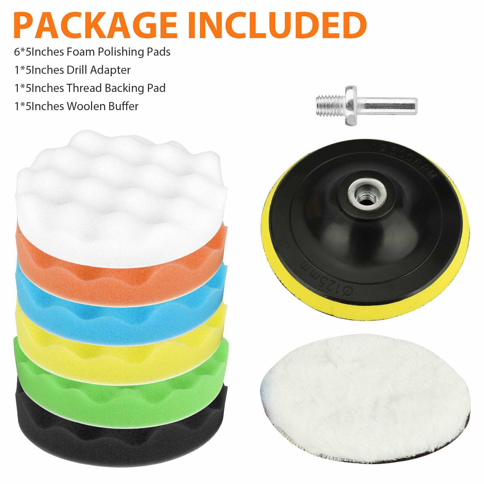 9PCS 5" Polishing Pads Sponge Buffer Buffing Foam Kit Set Car Polisher for Drill - KinglyDay