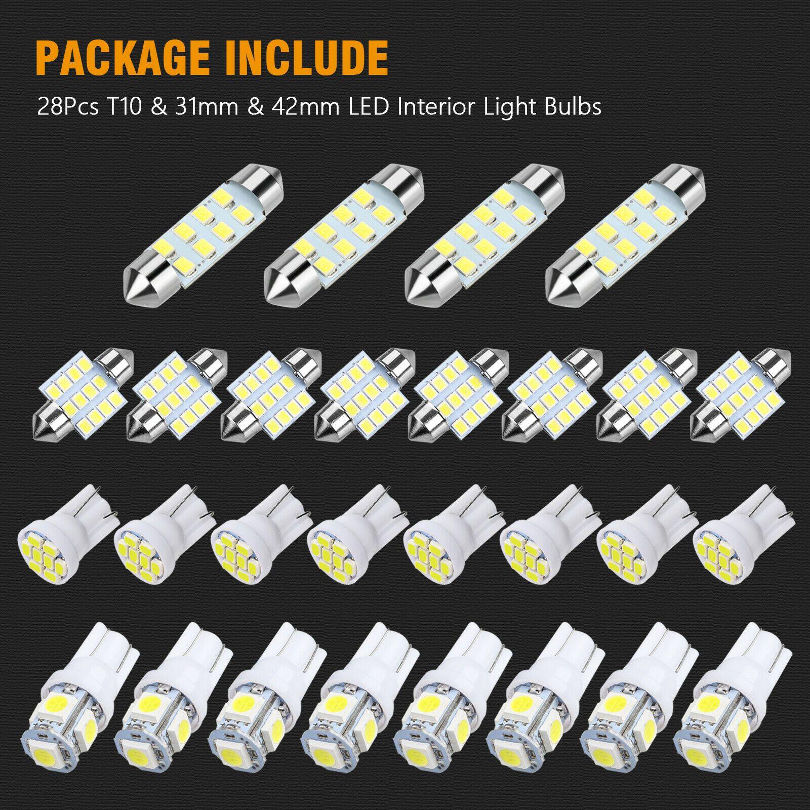 28PCS LED Lights Interior Package Kit for Dome License Plate Lamp Bulb 6000K White - KinglyDay