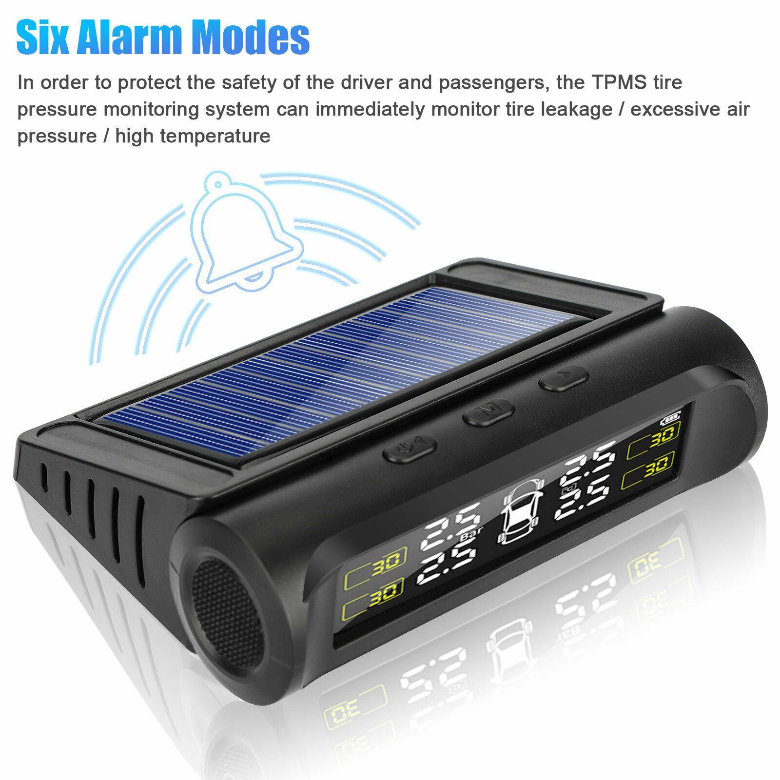 Wireless Solar USB TPMS LCD Car Tire Pressure Monitoring System 4External Sensor - KinglyDay