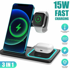 3-in-1 Wireless Car Charging Station for iPhone, iWatch, Samsung AirPods - Essential for RV Travel - KinglyDay