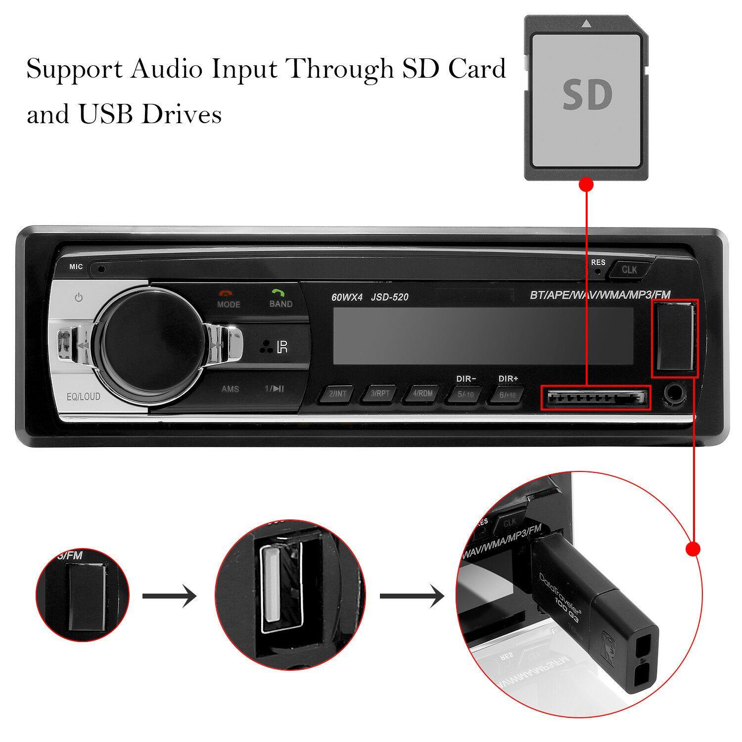 Bluetooth Car Stereo Audio In-Dash FM Aux Input Receiver SD USB MP3 Radio Player - KinglyDay