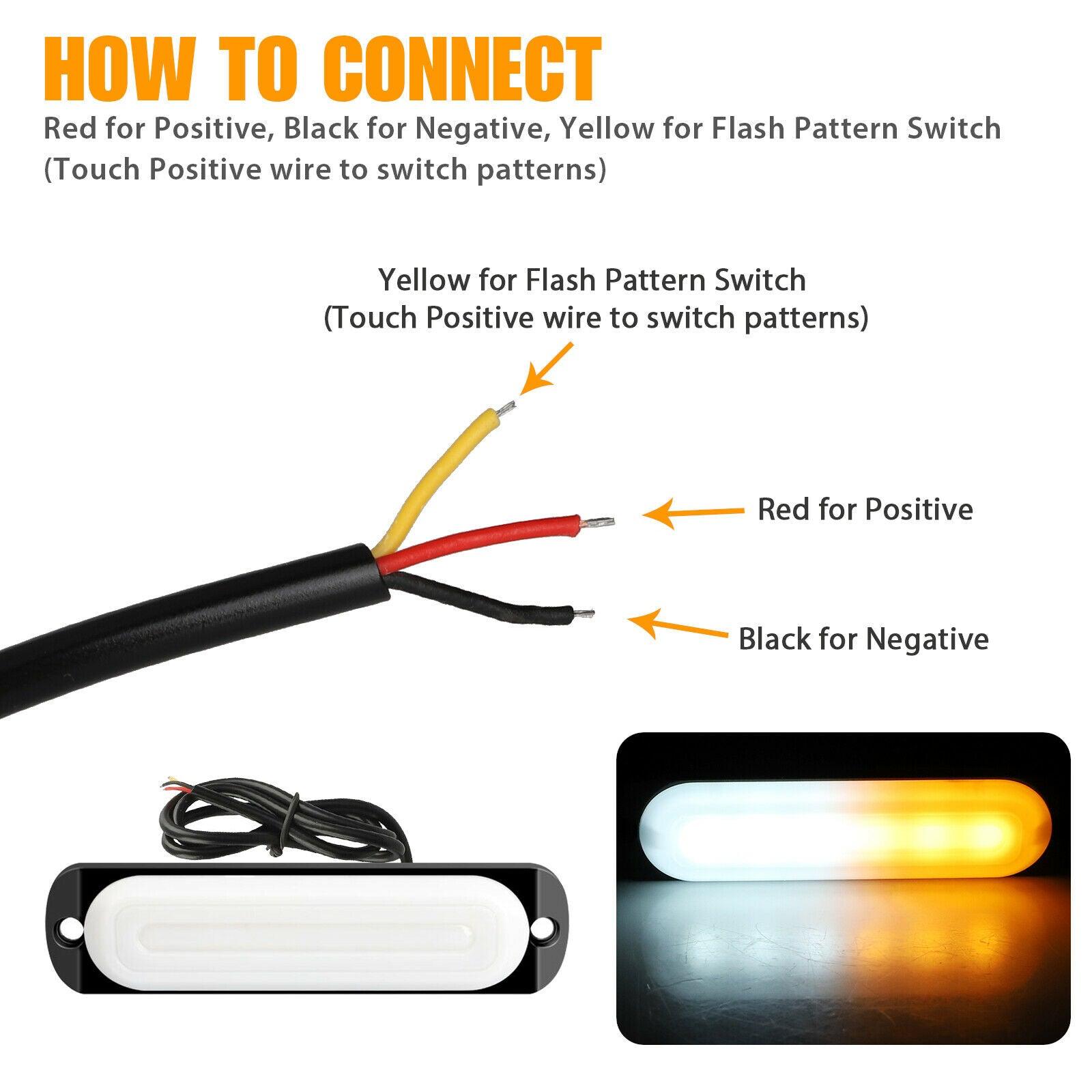 4PCS Amber/White 6LED Car Truck Emergency Beacon Warning Hazard Flash Strobe Light - KinglyDay