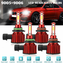 4PCS 9005 9006 CREE LED Combo Headlight Bulbs High Low Beam Kit 6500K Super White - KinglyDay