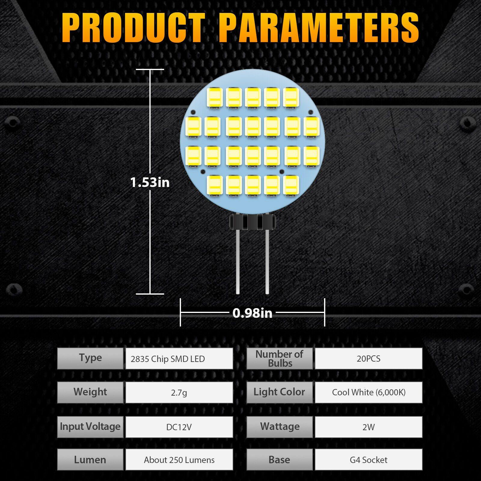 20PCS Super White G4 2835 24 SMD LED Reading Marine Boat RV Light Bulb 6000K 12V - KinglyDay