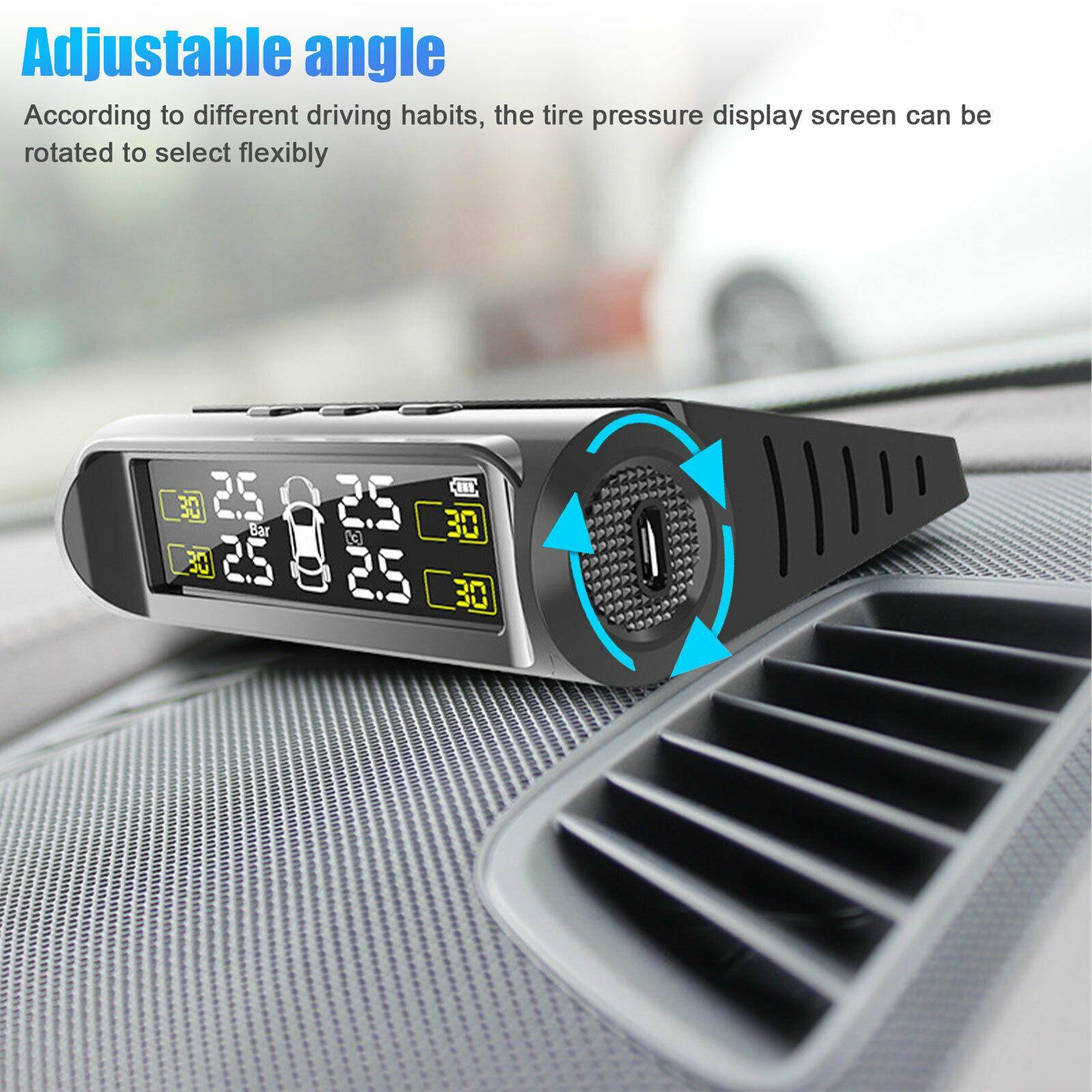 Wireless Solar USB TPMS LCD Car Tire Pressure Monitoring System 4External Sensor - KinglyDay