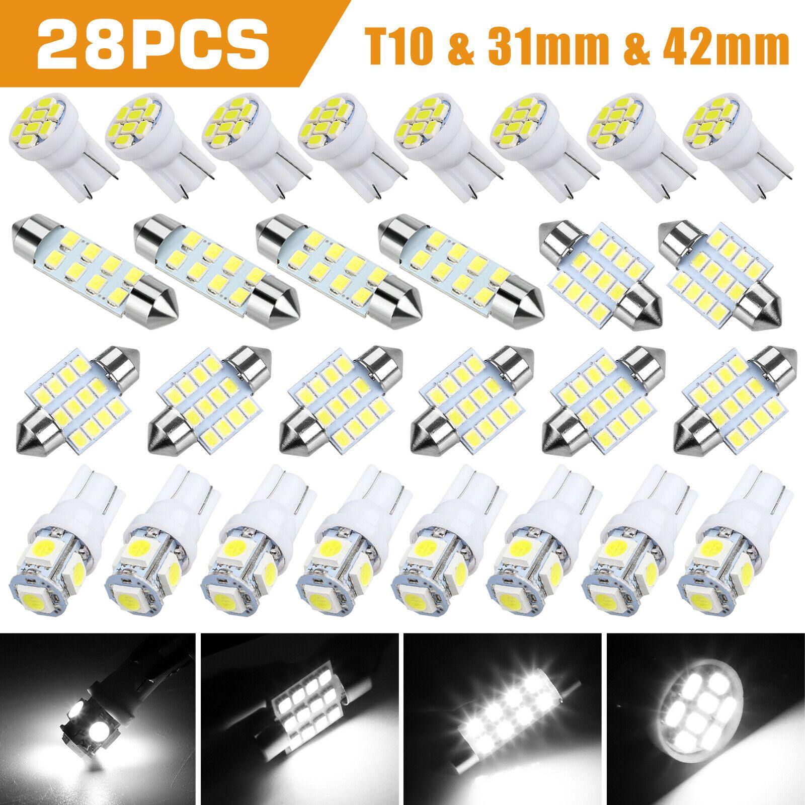 28PCS LED Lights Interior Package Kit for Dome License Plate Lamp Bulb 6000K White - KinglyDay