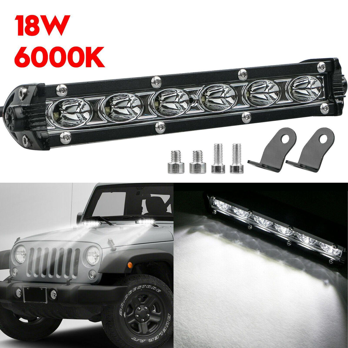 7"Inch 18W LED Work Lights Bar Flood Fog Lamp Offroad Driving Truck SUV ATV 4WD - KinglyDay