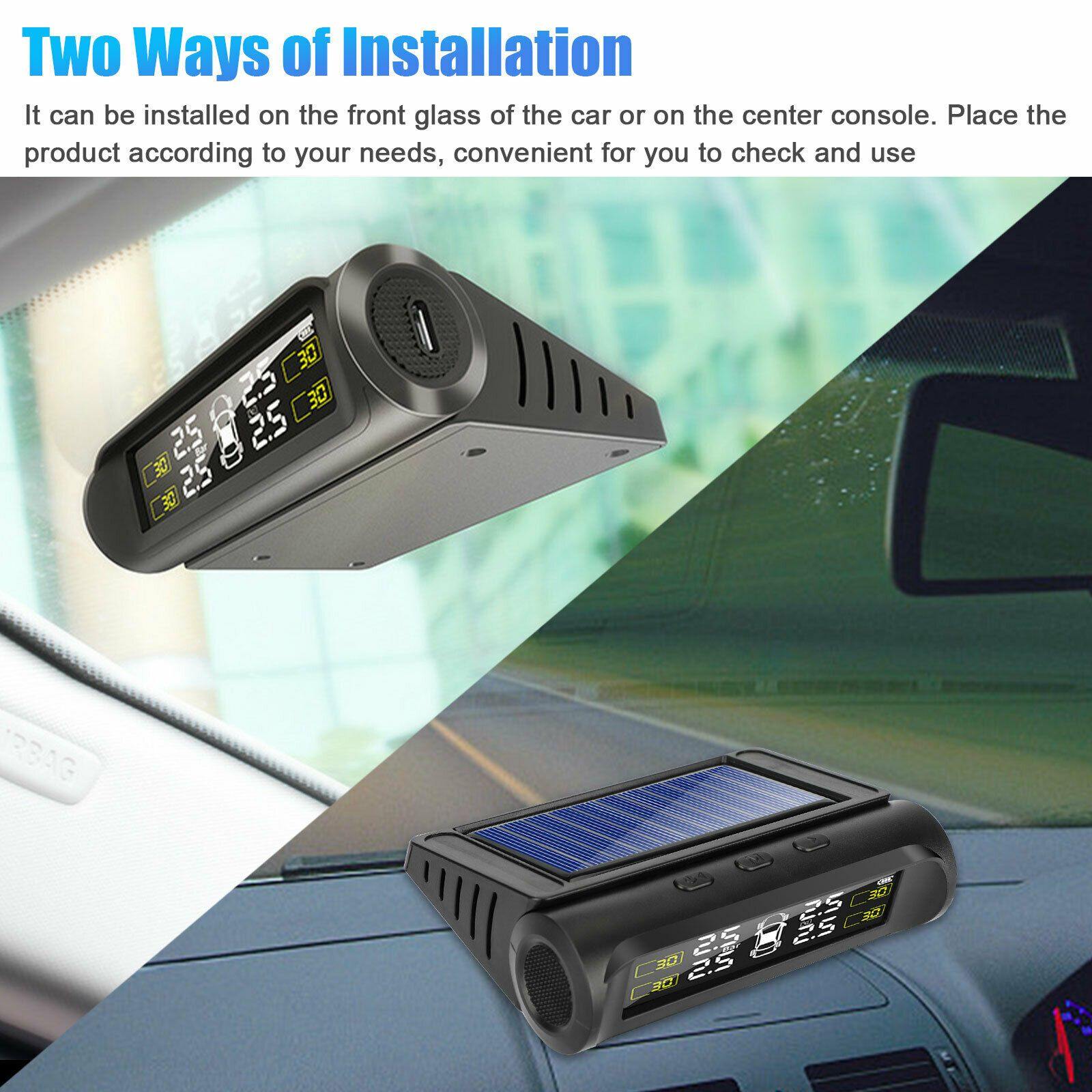 Wireless Solar USB TPMS LCD Car Tire Pressure Monitoring System 4External Sensor - KinglyDay