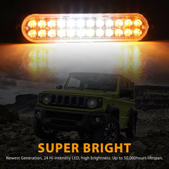 4PCS 24 LED Amber/White Truck Emergency Beacon Warning Hazard Flash Strobe Lights - KinglyDay