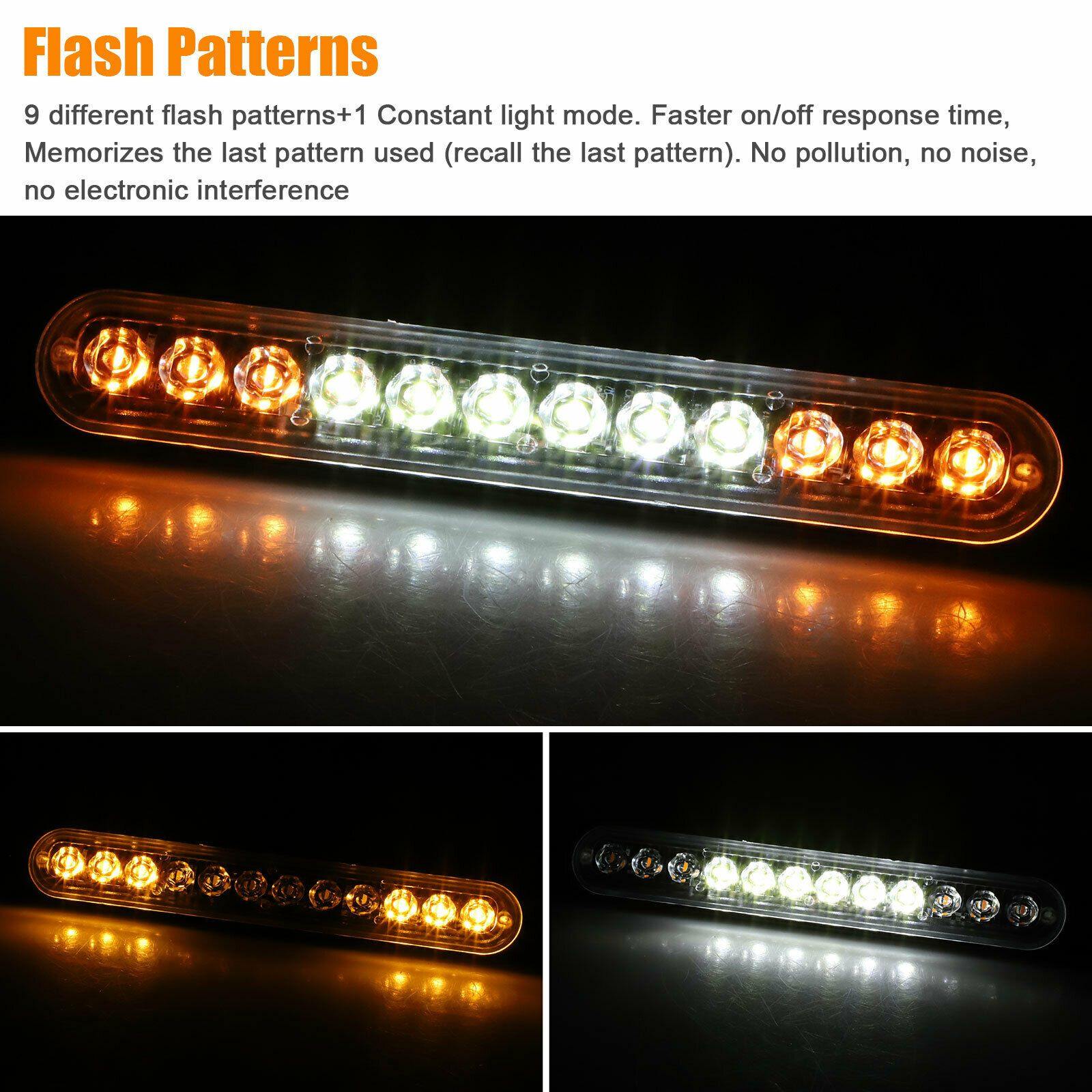 2x Amber/White 12LED Car Truck Emergency Hazard Flash Strobe Dash Warning Light - KinglyDay