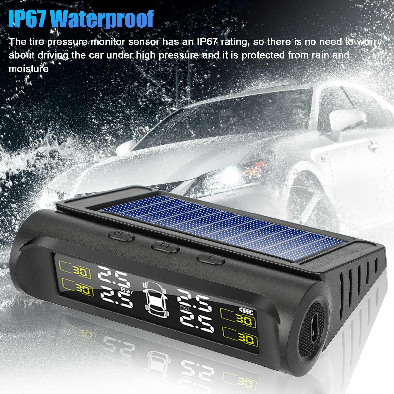 Wireless Solar USB TPMS LCD Car Tire Pressure Monitoring System 4External Sensor - KinglyDay