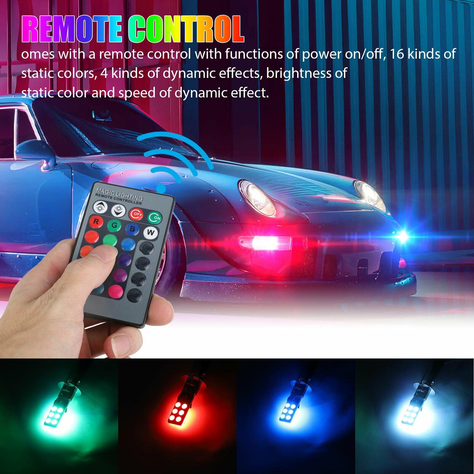 2PCS 16Color RGB H3 12SMD 5050 LED Fog Light Driving Bulbs Lamp Remote IR Remote - KinglyDay