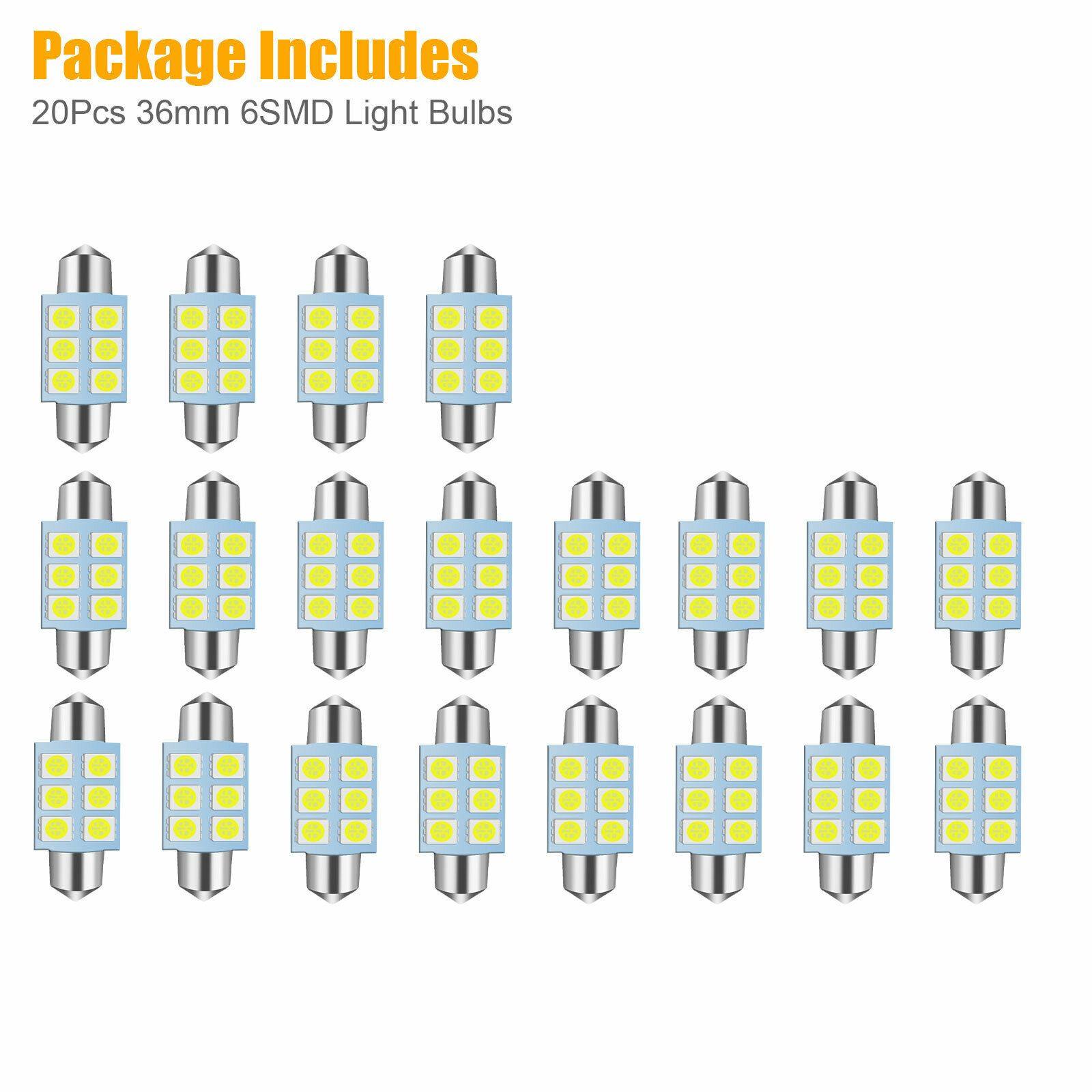 20PCS Super White 36MM Festoon Dome Map Interior LED Interior Light Bulbs DE3425 - KinglyDay