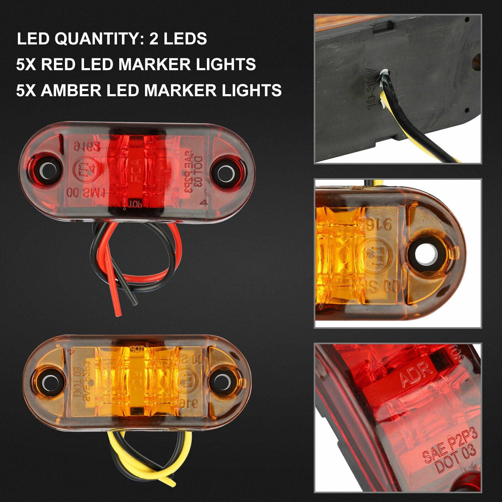 5x Red + 5x Amber 2.5" LED Side Marker Clearance Light For Trailer Truck Pickup - KinglyDay