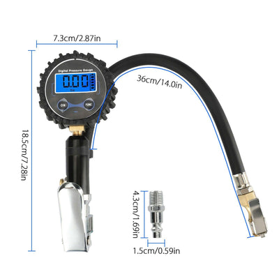 200 PSI LCD Digital Pressure Gauge Air Tire Inflator Air Chuck for Car Vehicles - KinglyDay