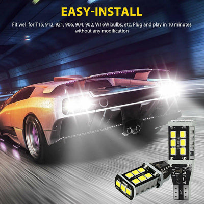 2PCS T15 912 921 Error Free Super White Canbus LED Backup Reverse Light Bulb 6000K - KinglyDay
