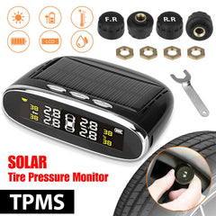 Solar & USB TPMS Wireless Car Tire Pressure Monitoring System + 4 Sensors Alarm - KinglyDay