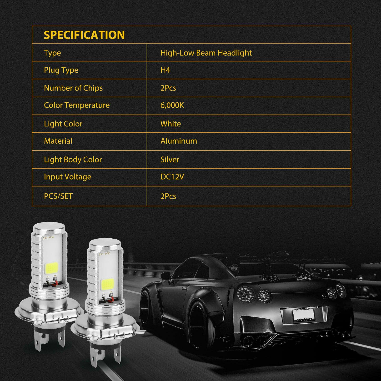 2PCS H4 9003 HB2 6000K LED Headlight High & Low Beam Bulbs Kit Super Bright White - KinglyDay