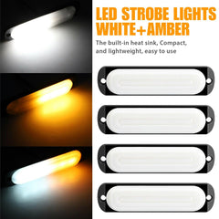 4PCS Amber/White 6LED Car Truck Emergency Beacon Warning Hazard Flash Strobe Light - KinglyDay