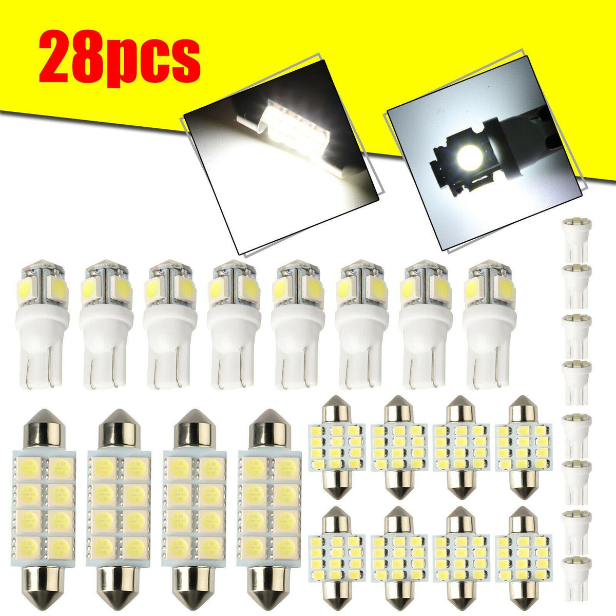 28pcs 42MM T10 Car LED Bulb Light Interior Package Kit for License Plate Lights - KinglyDay