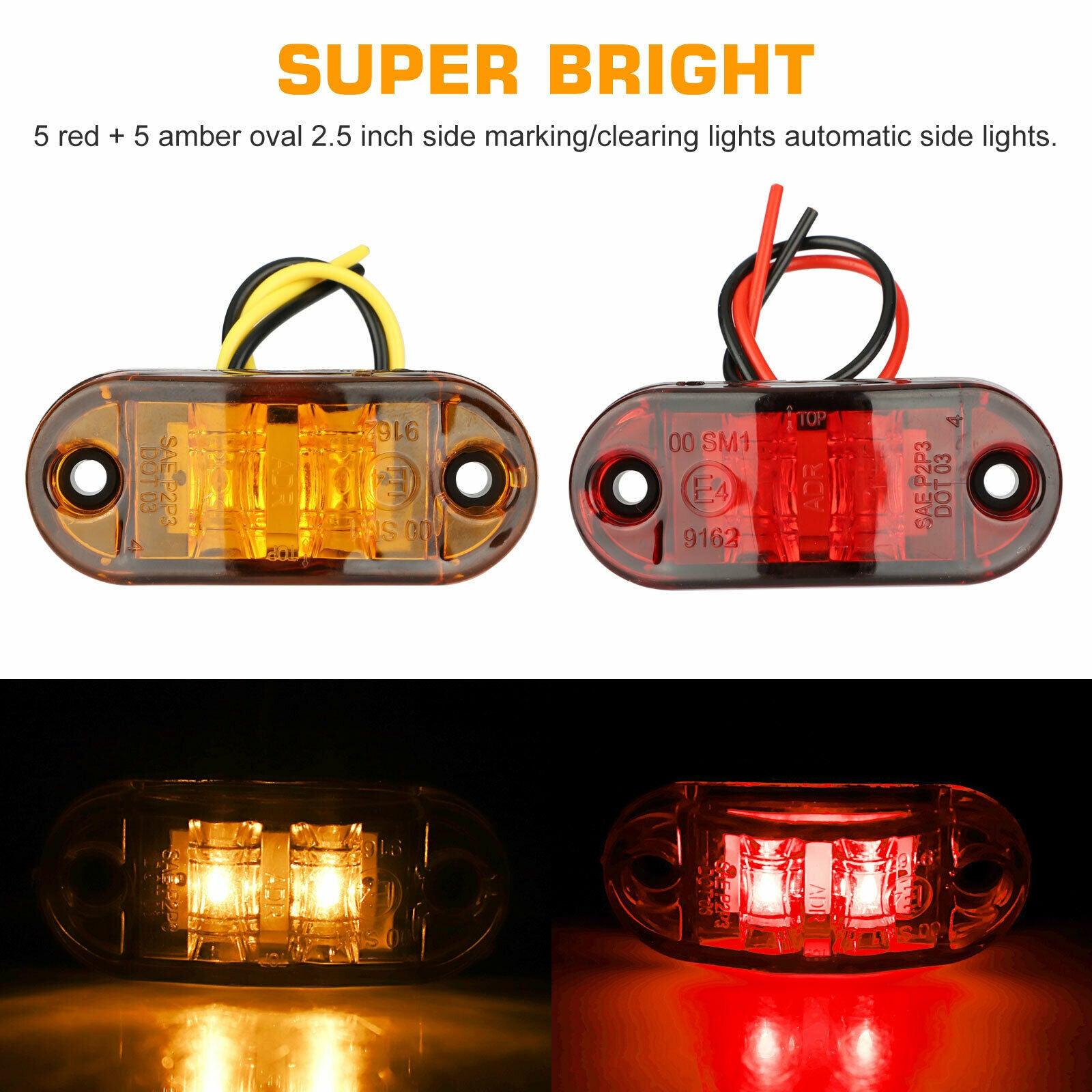 5x Red + 5x Amber 2.5" LED Side Marker Clearance Light For Trailer Truck Pickup - KinglyDay