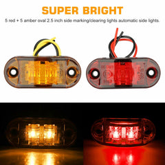 5x Red + 5x Amber 2.5" LED Side Marker Clearance Light For Trailer Truck Pickup - KinglyDay