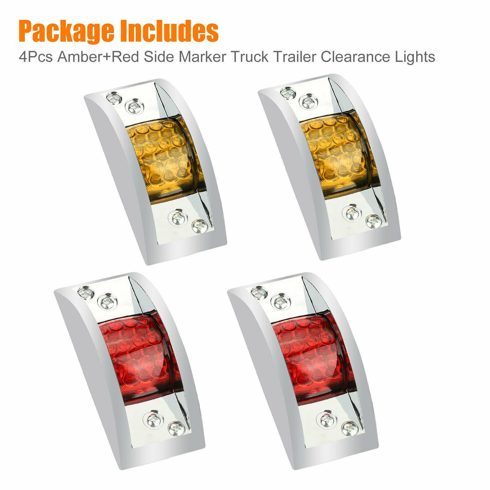 2PCS Amber + 2PCS Red 12 LED Car Truck Trailer RV Chrome Side Marker Clearance Light - KinglyDay