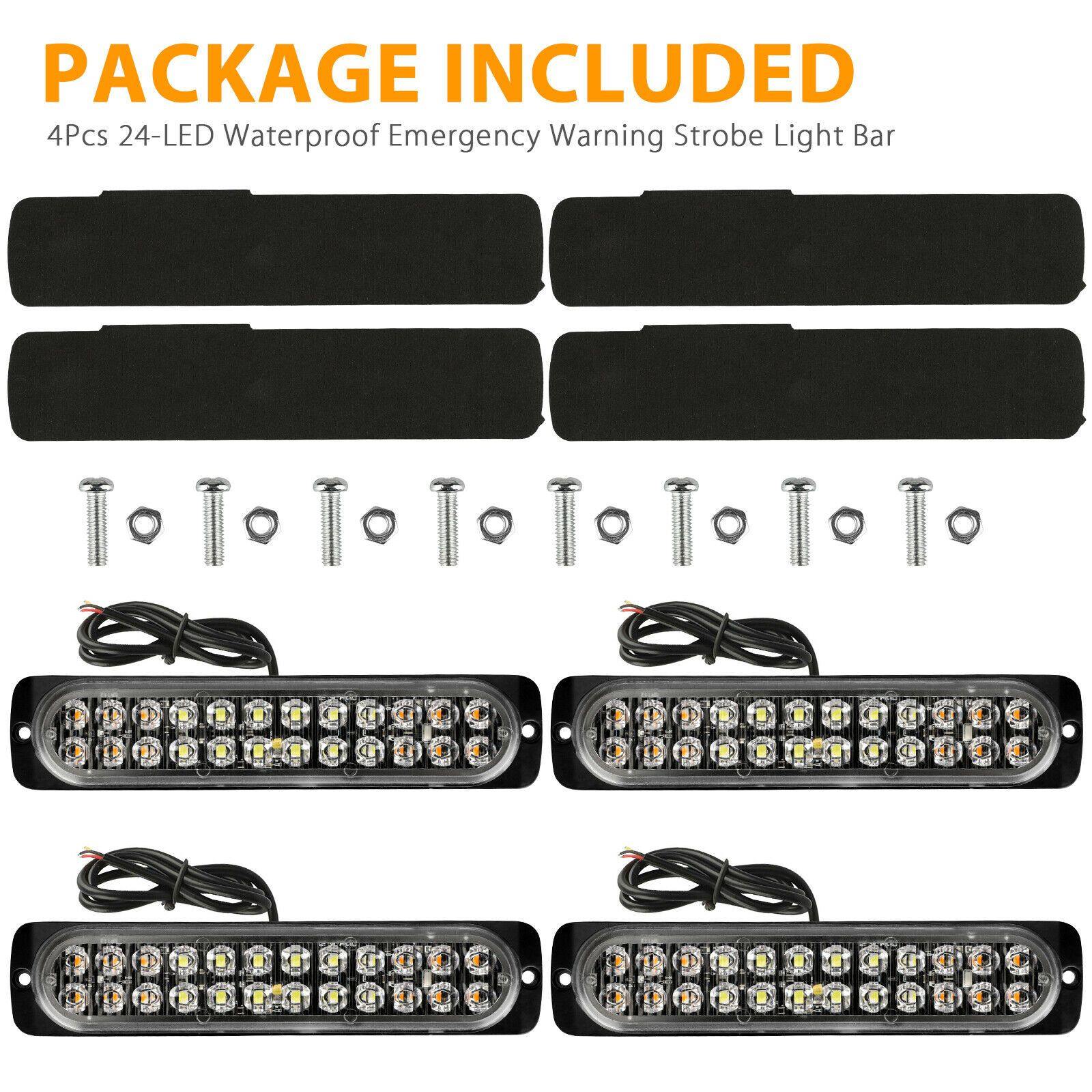 4PCS 24 LED Amber/White Truck Emergency Beacon Warning Hazard Flash Strobe Lights - KinglyDay