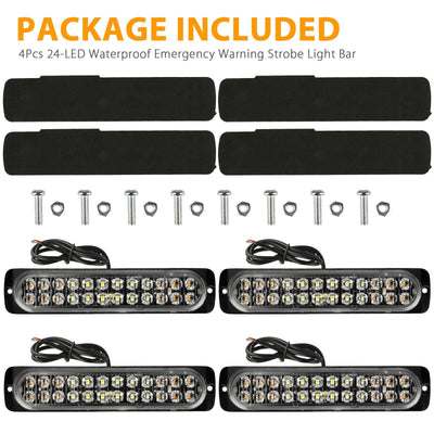 4PCS 24 LED Amber/White Truck Emergency Beacon Warning Hazard Flash Strobe Lights - KinglyDay