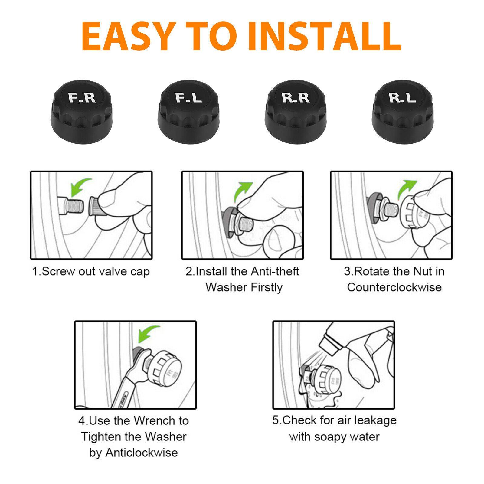 Solar & USB TPMS Wireless Car Tire Pressure Monitoring System + 4 Sensors Alarm - KinglyDay